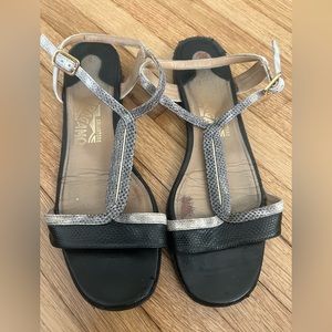 Salvatore Ferragamo Ladies Black/Lizard Print
Ankle Strap Sandals Size 6.5